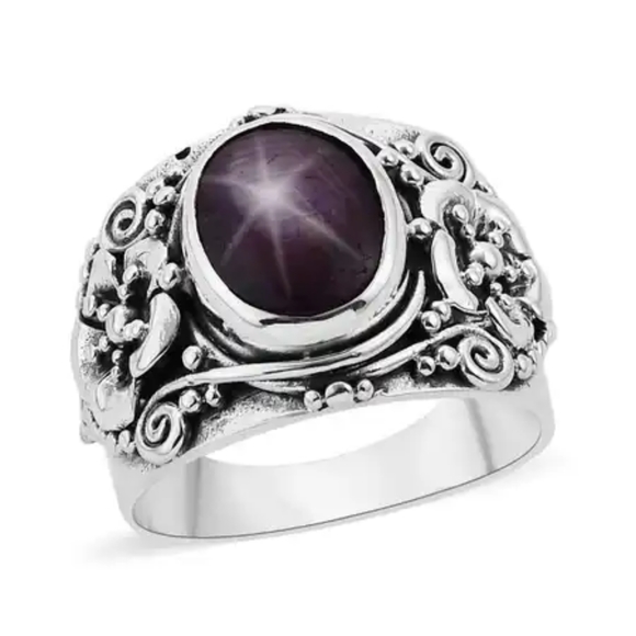 Shop LC Jewelry - Bali Ruby Indian Star Ring in Sterling Silver
